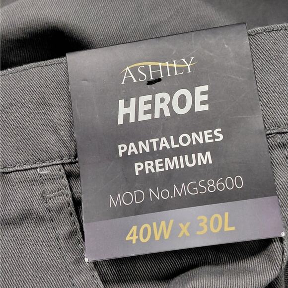 Men’s Belted Cargo Work Pants 40W x 30L Gray Cotton Utility Pockets Ashly Heroe - Picture 6 of 7